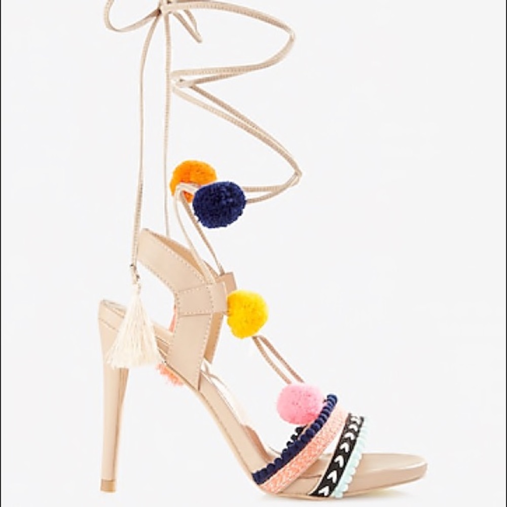 ISO: Express Pom tassel lace up heels